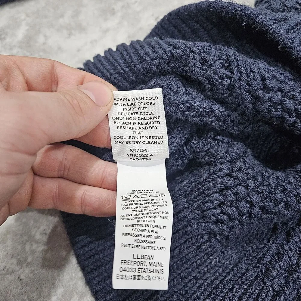LL Bean Signature Fisherman Button Henley Sweater Blue‎ Cable Knit MENS XL Mock